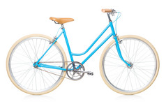 时尚女装蓝色自行车上白色孤立