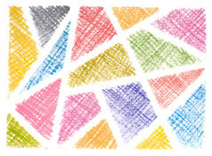 凌乱的彩色铅笔画在三角形形状背景白色的涂鸦线
