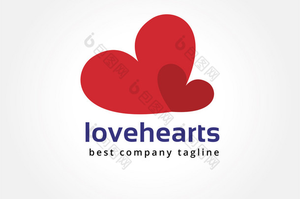 Abstract two hearts logo icon concept. Logotype template for branding and corporate design
