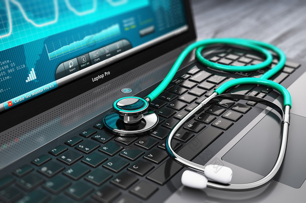 <strong>医疗</strong>诊断软件和听诊器的笔记本电脑