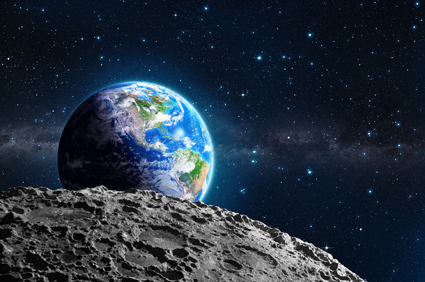 地球从月球表面-美国和意见银河