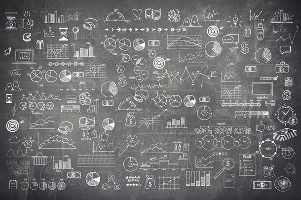黑板黑板纹理信息图表集合手绘涂鸦素描商业经济金融的内容