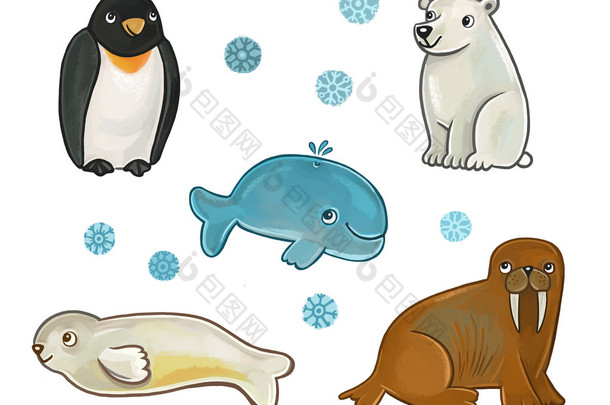 收集的北方动物: 北极熊、 海豹、 企鹅、 海象、 鲸鱼