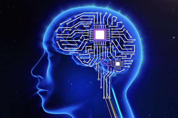 计算机电路板的形式，人类的大脑 
