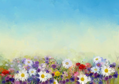软的油画花朵颜色和模糊背景样式