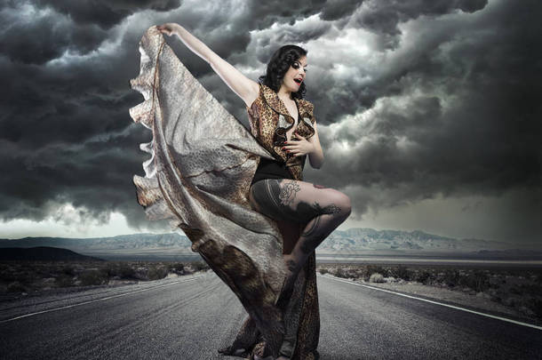 西班牙佛朗明哥舞者与风暴的背景