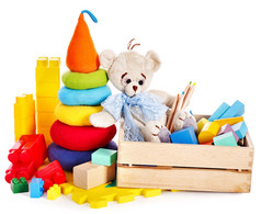 儿童玩具泰迪熊和多维数据集.