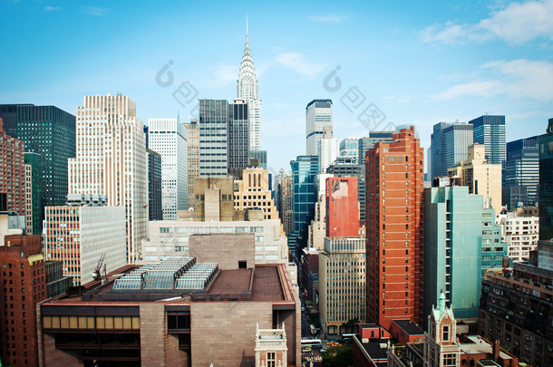 美国纽约市曼哈顿天际线景观与克莱斯勒<strong>大楼</strong>