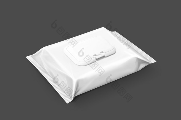 <strong>灰色</strong>的背景上孤立的空白包装湿巾袋