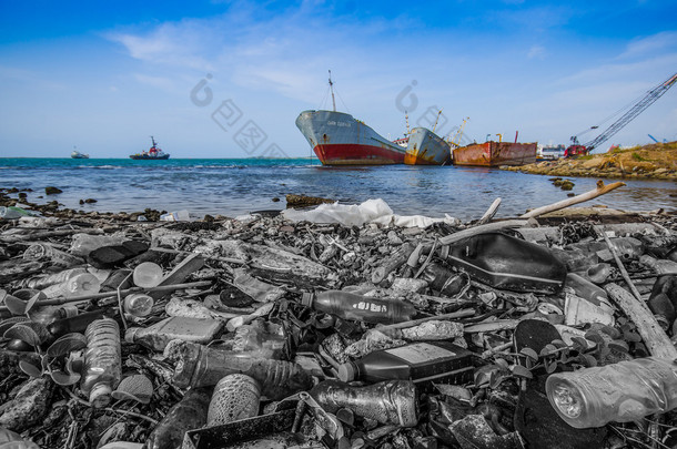 巴拿马科隆市海滩海岸的废物和污染<strong>清洗</strong>