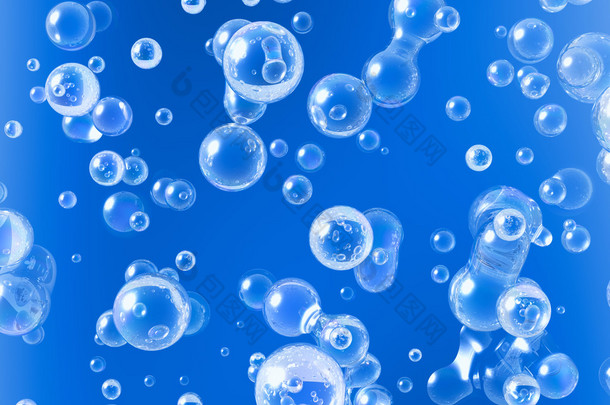 蓝色的水中气泡