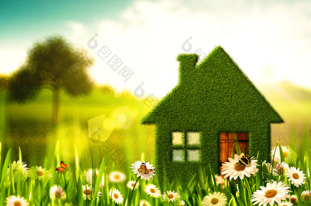 绿房子。抽象的环境背景
