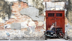 在乔治城，槟城，马来西亚著名的街头艺术壁画