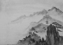 中国画山水云