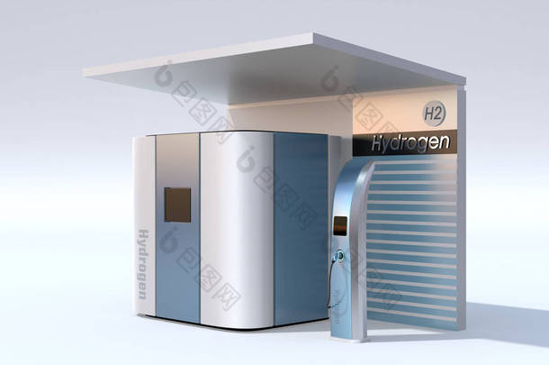 燃料电池氢站概念。3d 渲染图像.