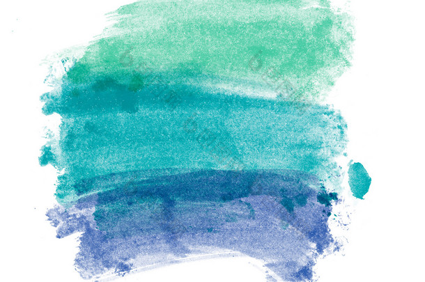 绿色和蓝色的手绘笔触水彩画涂抹