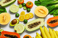 健康营养。有机蔬菜、 水果。食品配料 