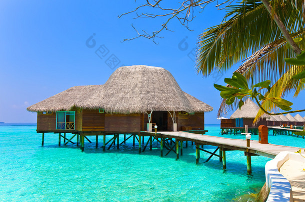 在海洋，<strong>水上</strong> villa.maldives 岛.