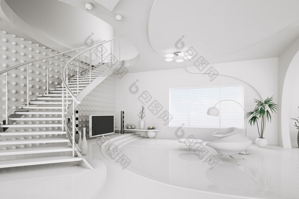 现代室内设计的客厅 3d 渲染
