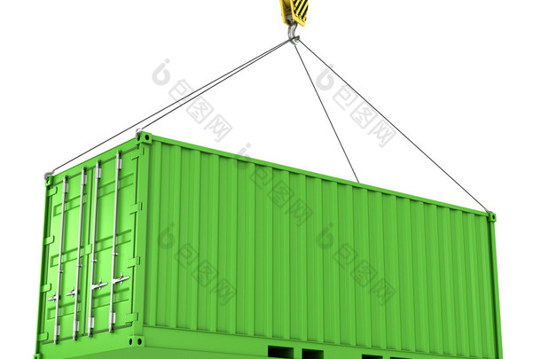 绿色货运集装箱悬挂