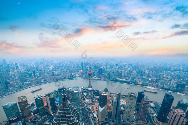 鸟瞰图的上海全景