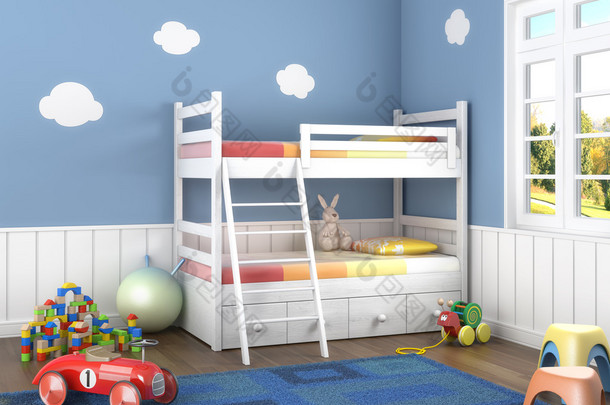 Blue children´s room with toys