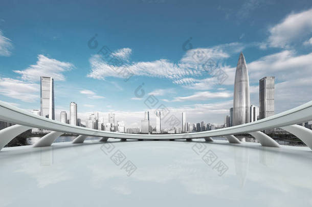 空荡荡的平台与现代城市景观深圳