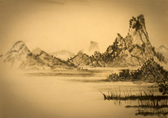 中世纪的中国画山水云