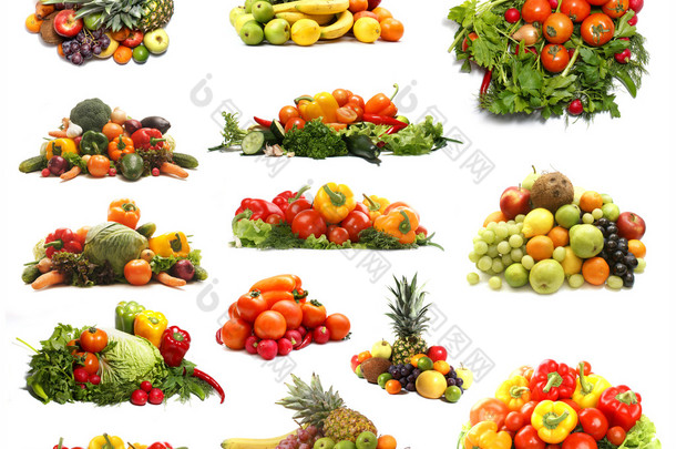 水果和蔬菜的不同桩一套