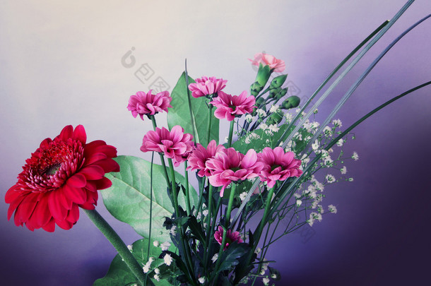 红色、 粉红色和白色春天鲜花花束