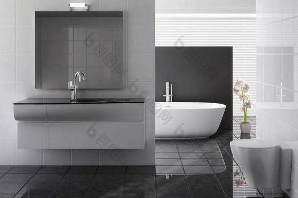 现代浴室浴缸和水槽
