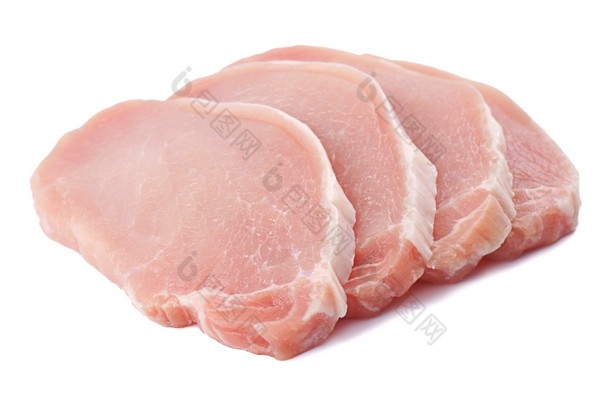 肉、 猪肉、 白色背景上的切片猪肉里脊