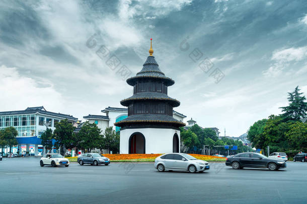 中国扬州古建筑: 文昌亭。扬州是著名的旅游<strong>胜地</strong>.