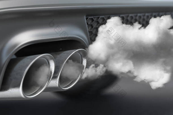 燃烧烟雾co2从汽车排气管中流出。生态， 波