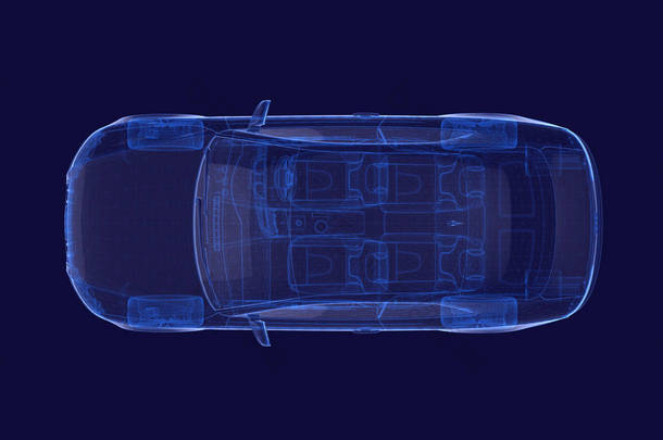 黑 background.3d 呈现蓝色 x 射线<strong>车</strong>