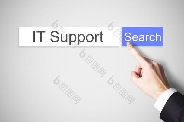 finger pushing blue web search button it support