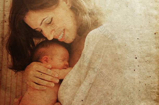 母亲与她 baby.photo 在旧图像样式.