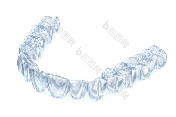 白色上的异形<strong>矫正</strong>器或隐形器.医学上准确的牙科3D图像