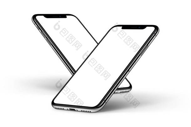 iphone x 智能手机样机一个背后的其他前侧与<strong>白</strong>屏