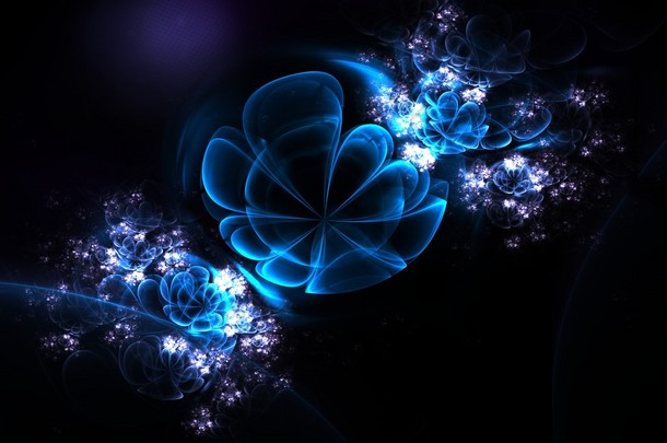 抽象的 3d 花玻璃球体中。<strong>分形</strong>理论在蓝色、 紫色和白色的颜色