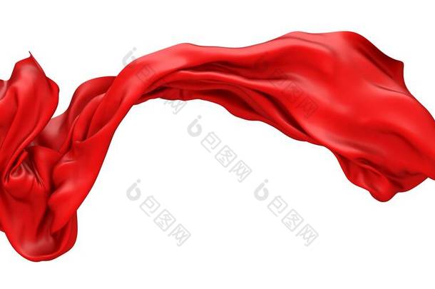 美丽的红色流布在风中飘扬.红色丝绸的抽象设计。 3D图解