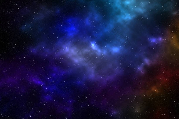 背景是星尘和闪亮的恒星。现实的宇宙和彩色星云。行星和银河的方式。多彩的星系