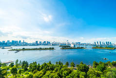 日本美丽的建筑景观与彩虹桥的东京城市