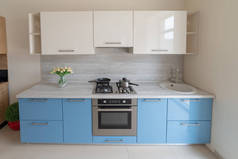新的现代厨房设计, 设计方案和创新材料.
