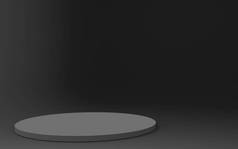 3D灰色圆柱形讲台最小工作室背景。摘要三维几何形体图解绘制.商业产品的展示.