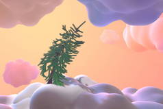 新年卡片圣诞节针叶树在抽象托云和雪堆。概念艺术3d 例证