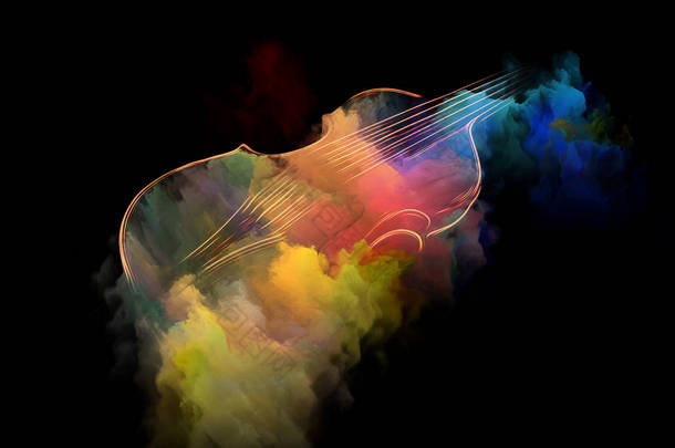 音乐梦系列。乐器、旋律、声音、表演艺术和创造力主题的小提琴与抽象色彩<strong>绘画</strong>的构图