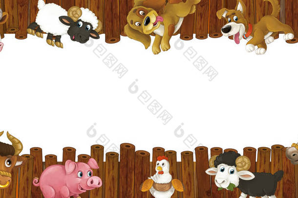 与不同农场动物的木制框架