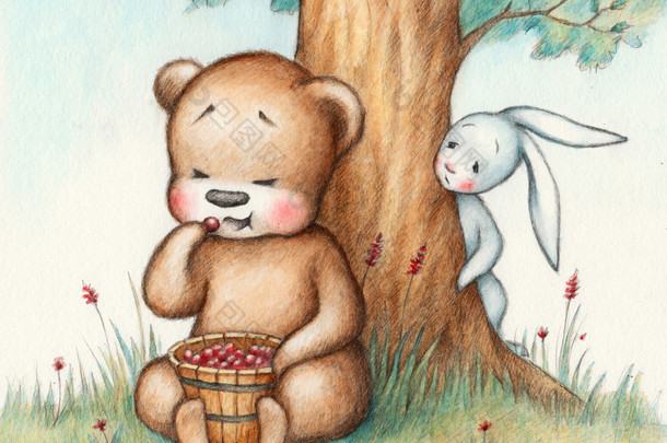 玩具熊吃浆果