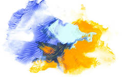 抽象画用蓝色和黄色绘画笔触在白色 